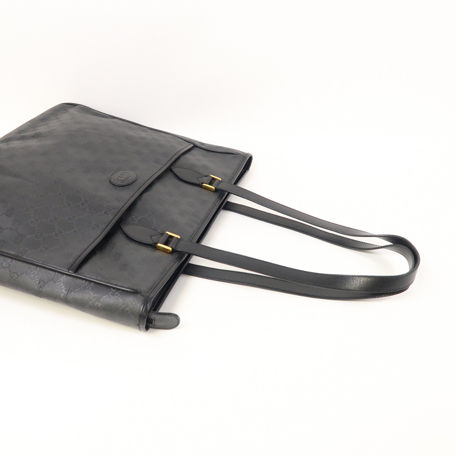 GUCCI 塗層帆布Tote Bag金扣肩背袋黑色