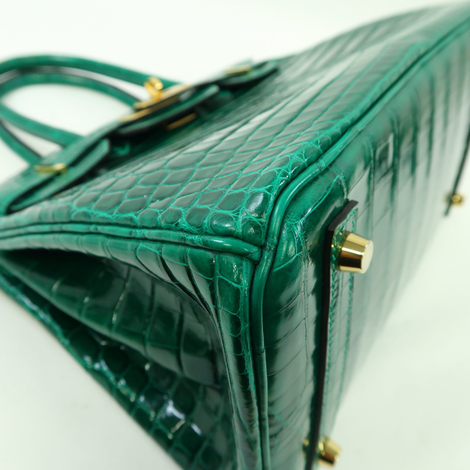 HERMES Croco Niloticus皮革Birkin 30金扣手挽袋翡翠綠色