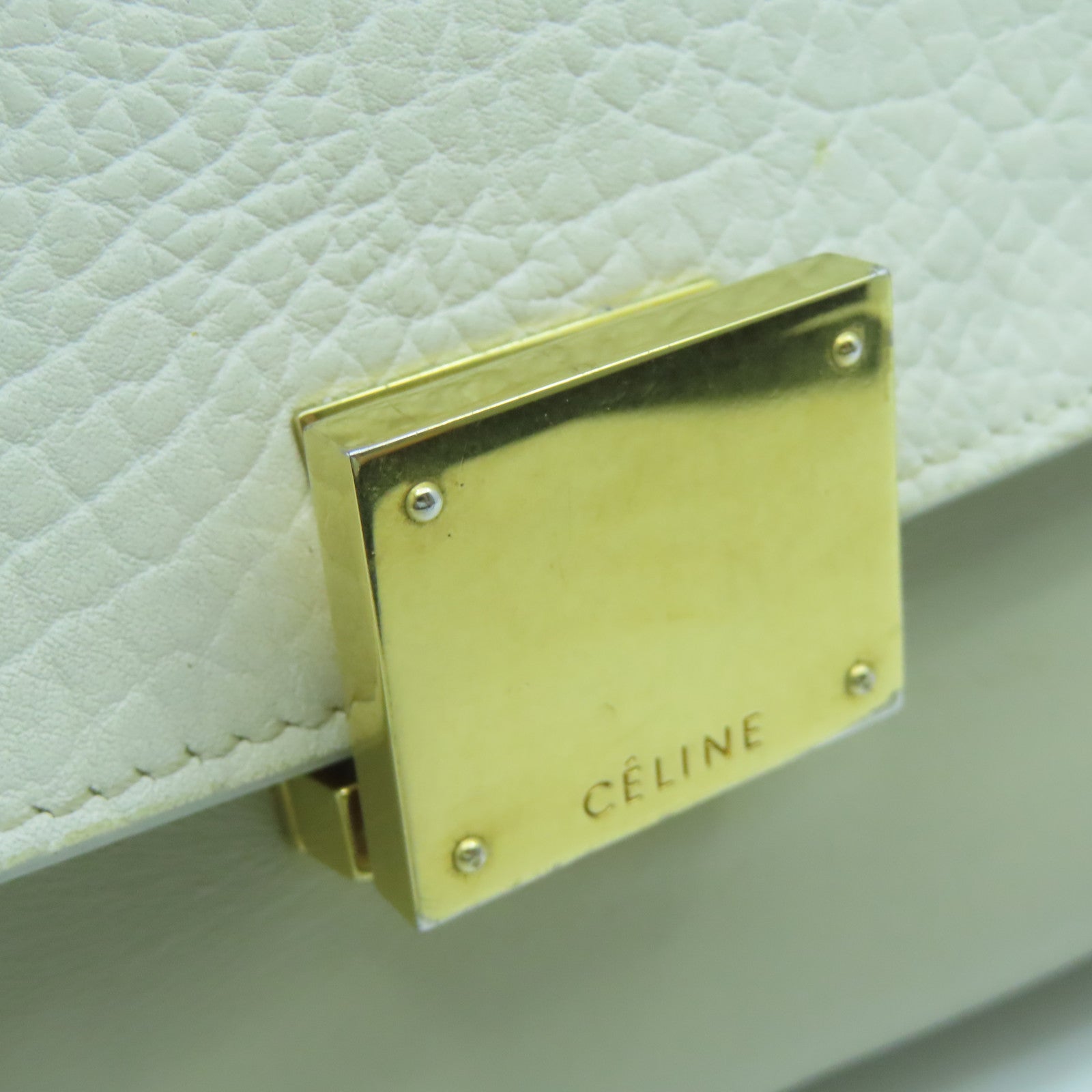 CELINE Cowhide Leather Trapeze Gold Buckle Handle Shoulder Bag White/Gray