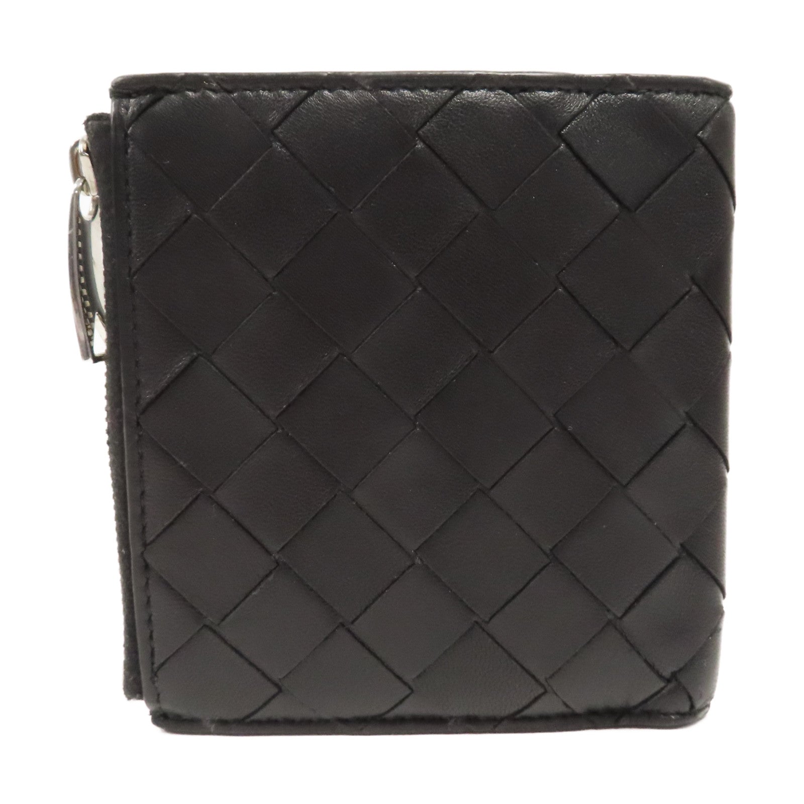 BOTTEGA VENETA 織紋皮革Wallet銀扣鈕扣錢包黑色