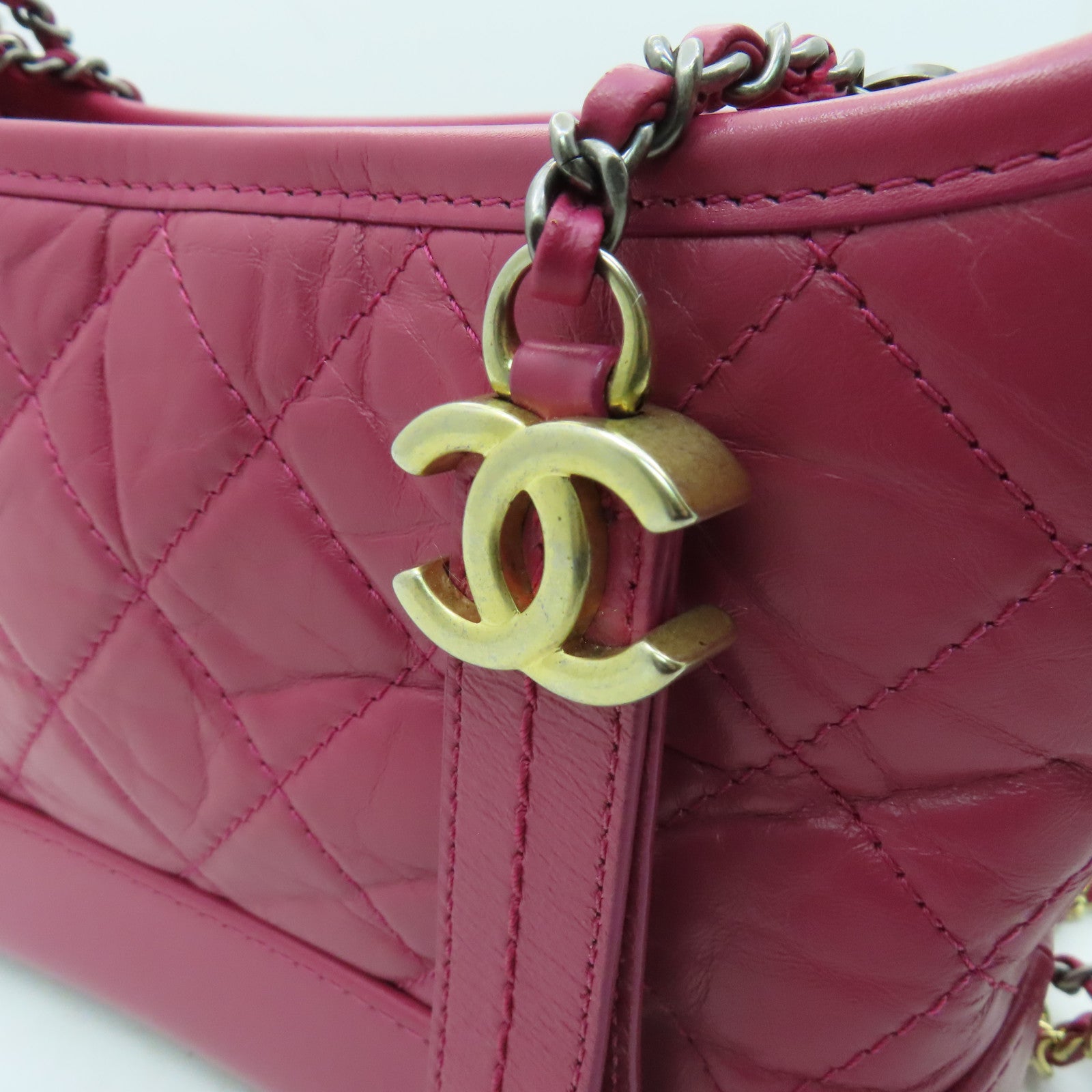 CHANEL **【激減優惠】菱格牛皮皮革Gabrielle Small鏈帶肩背袋粉紅色