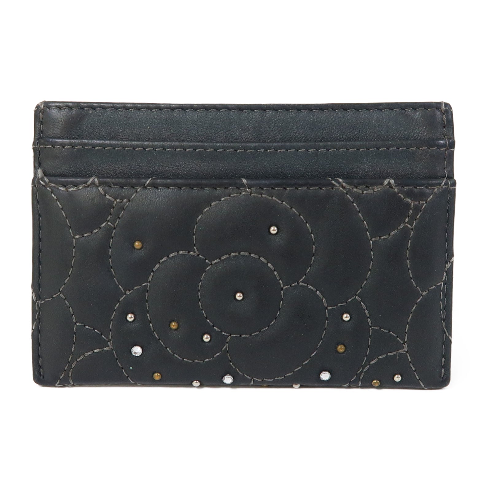 CHANEL 牛皮皮革Card Case銀扣卡片套黑色