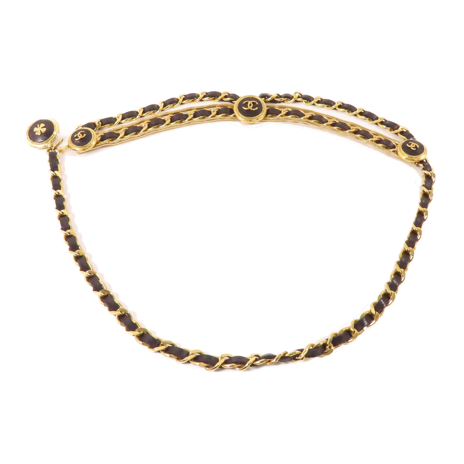 CHANEL 皮革/金屬Chain Belt皮帶黑色/金色