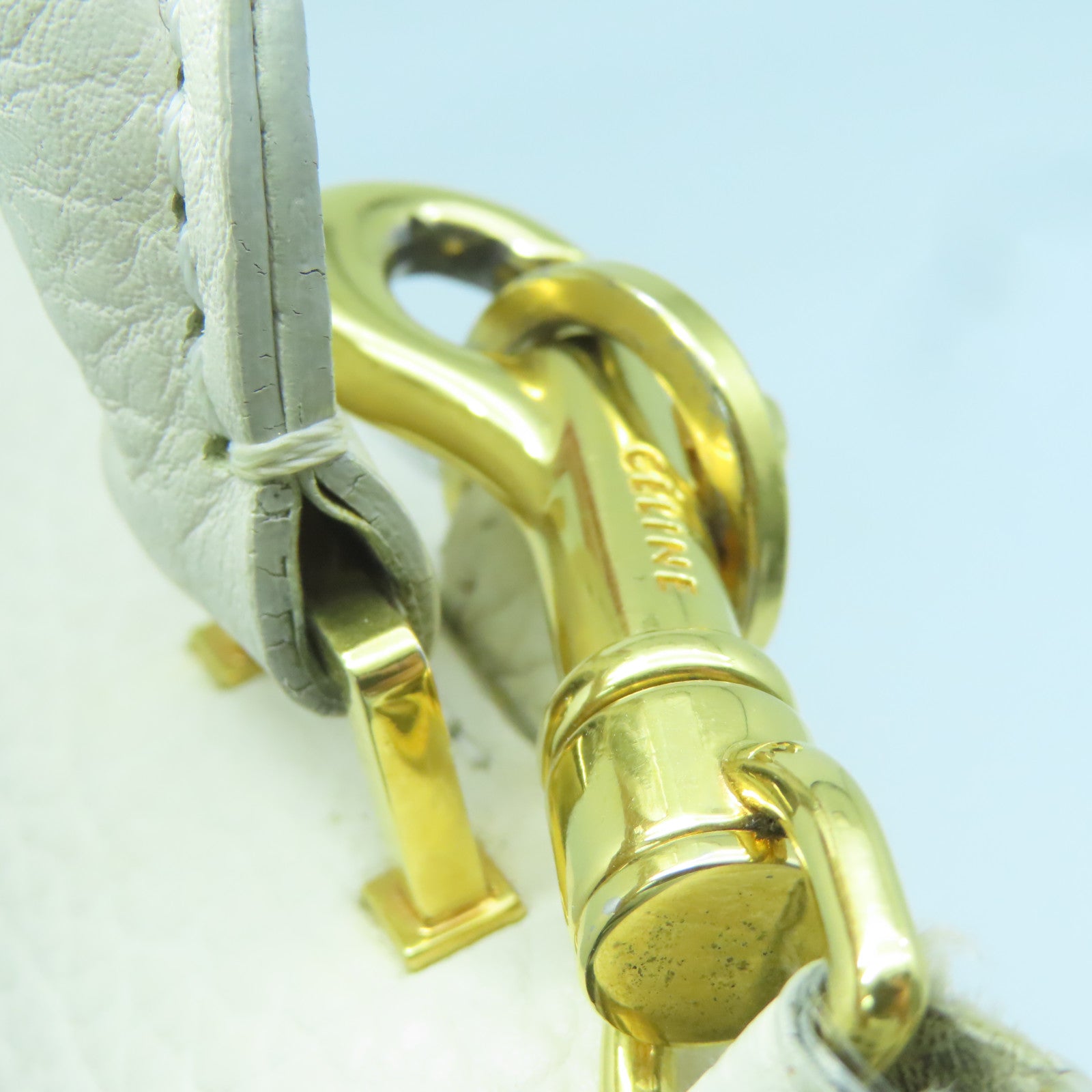 CELINE Cowhide Leather Trapeze Gold Buckle Handle Shoulder Bag White/Gray