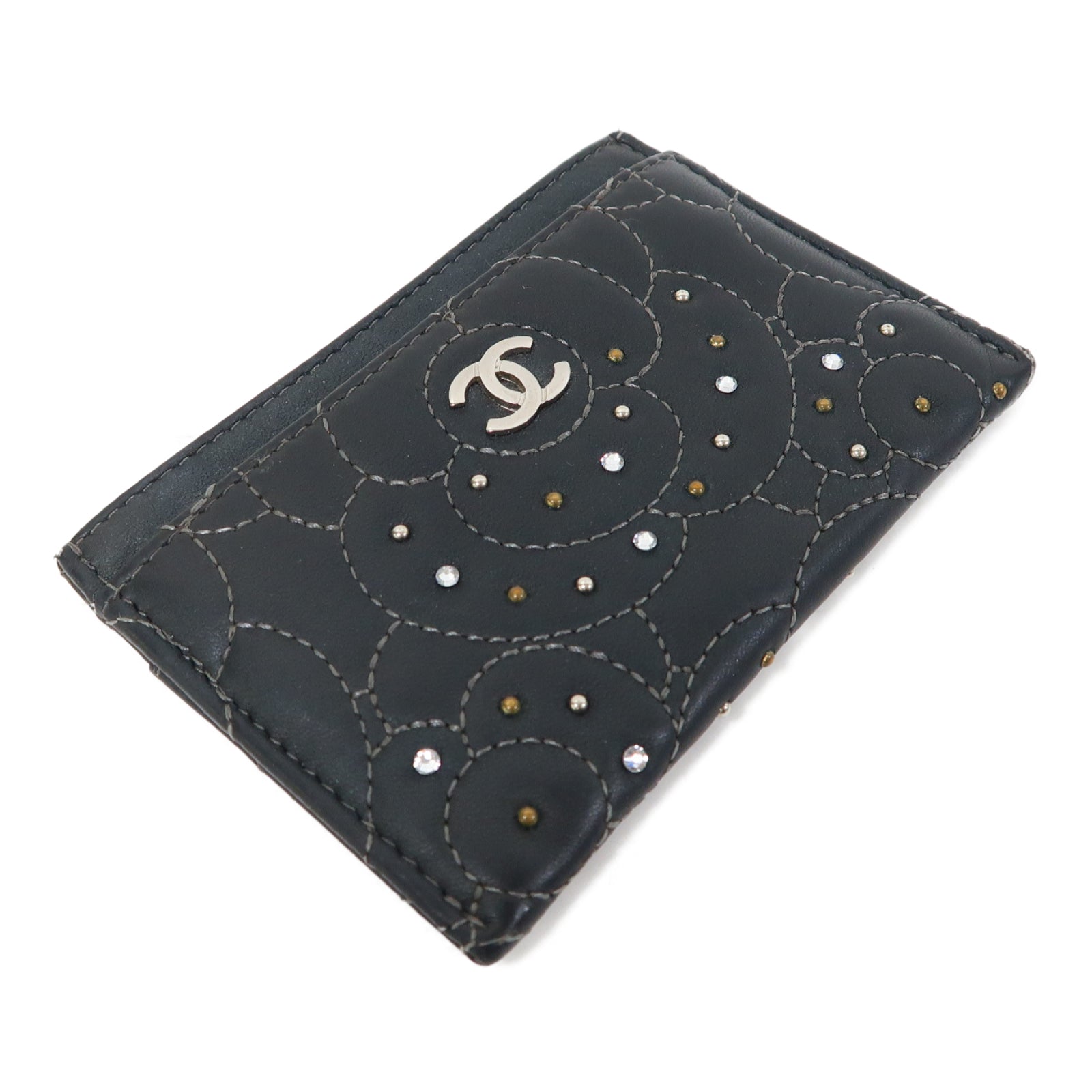 CHANEL 牛皮皮革Card Case銀扣卡片套黑色