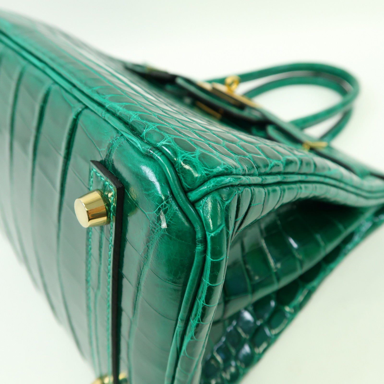 HERMES Croco Niloticus皮革Birkin 30金扣手挽袋翡翠綠色