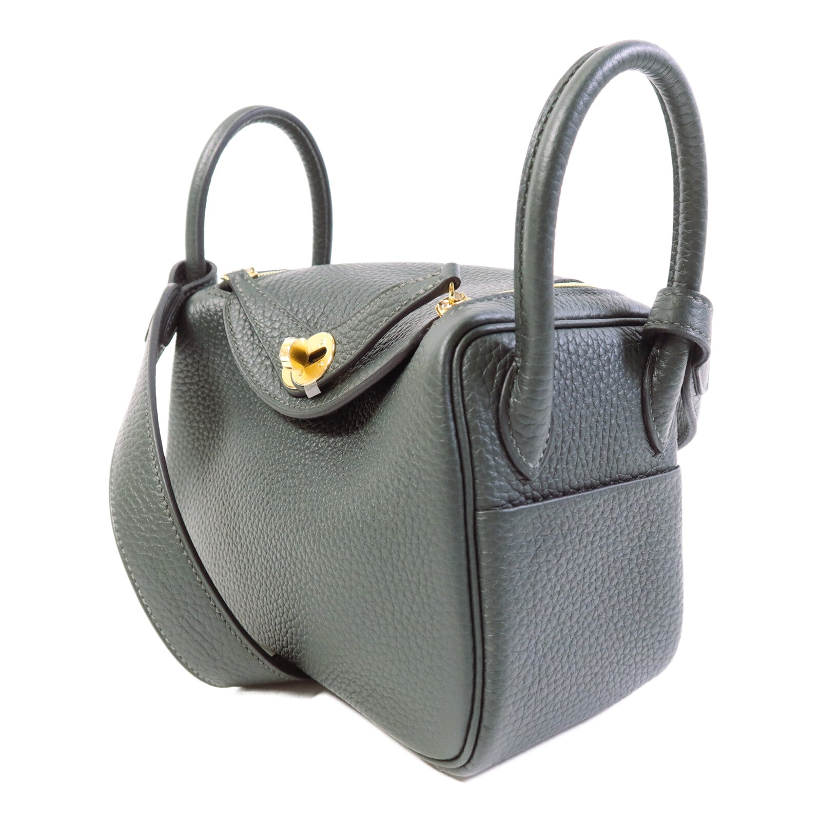 HERMES Clemence皮革Mini Lindy金扣手挽肩背兩用袋Vert cypres