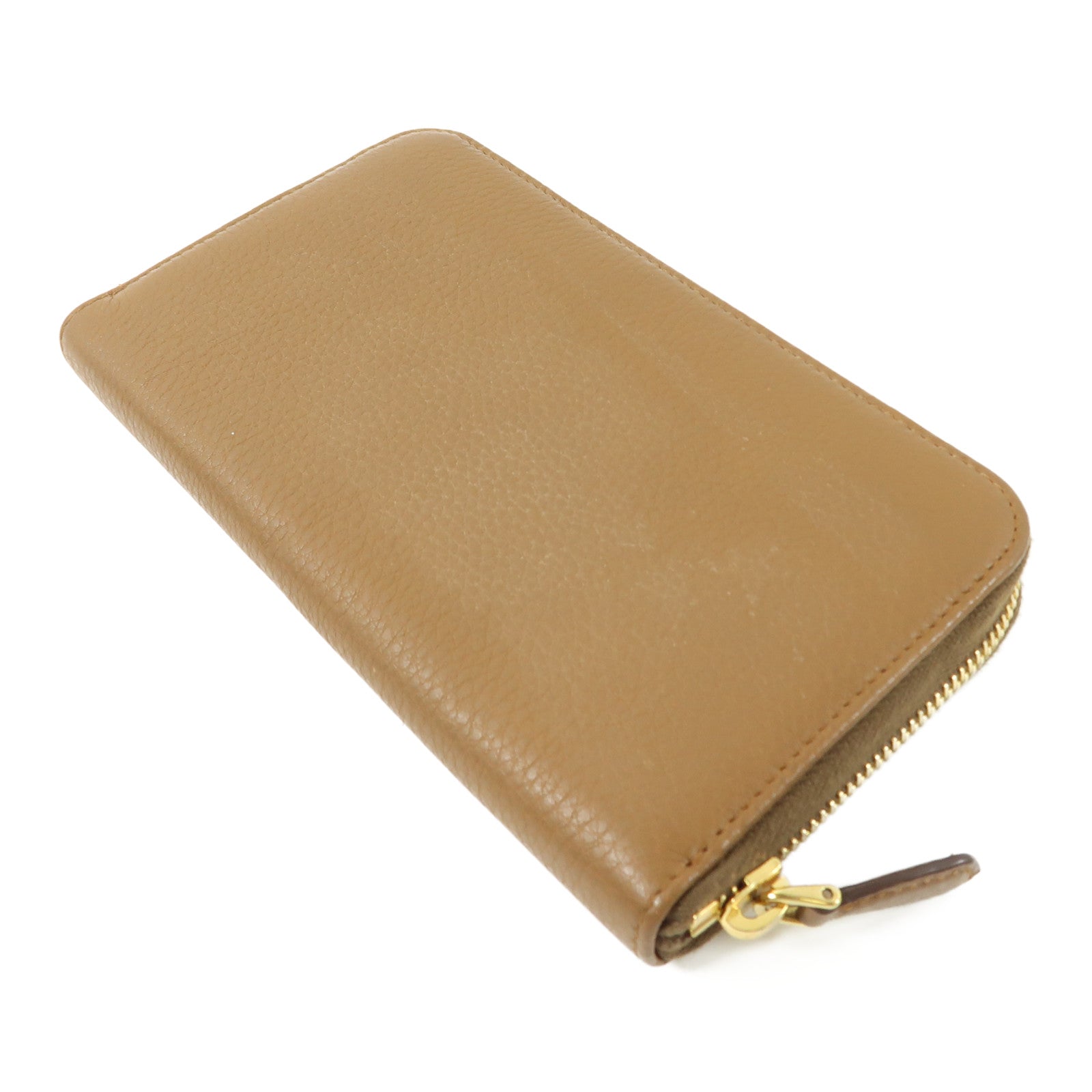 PRADA 牛皮皮革Zipper Long Round Wallet金扣長錢包啡色