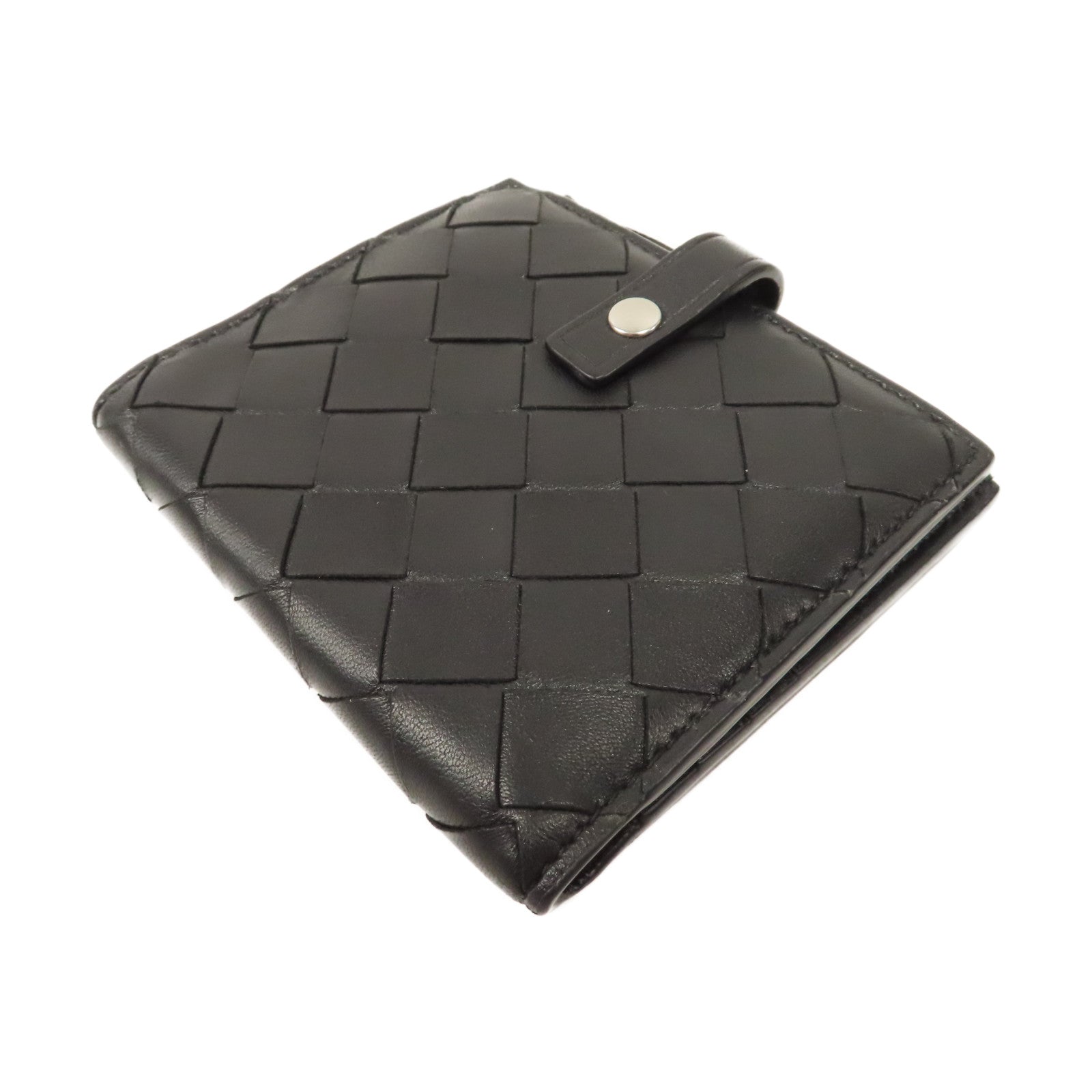 BOTTEGA VENETA 織紋皮革Wallet銀扣鈕扣錢包黑色