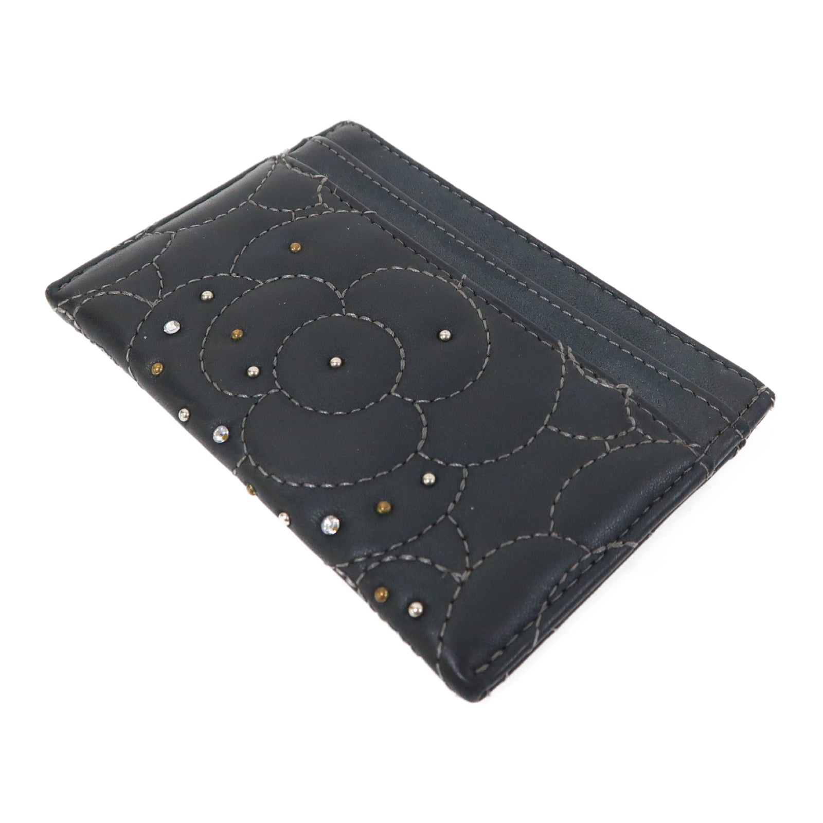 CHANEL 牛皮皮革Card Case銀扣卡片套黑色
