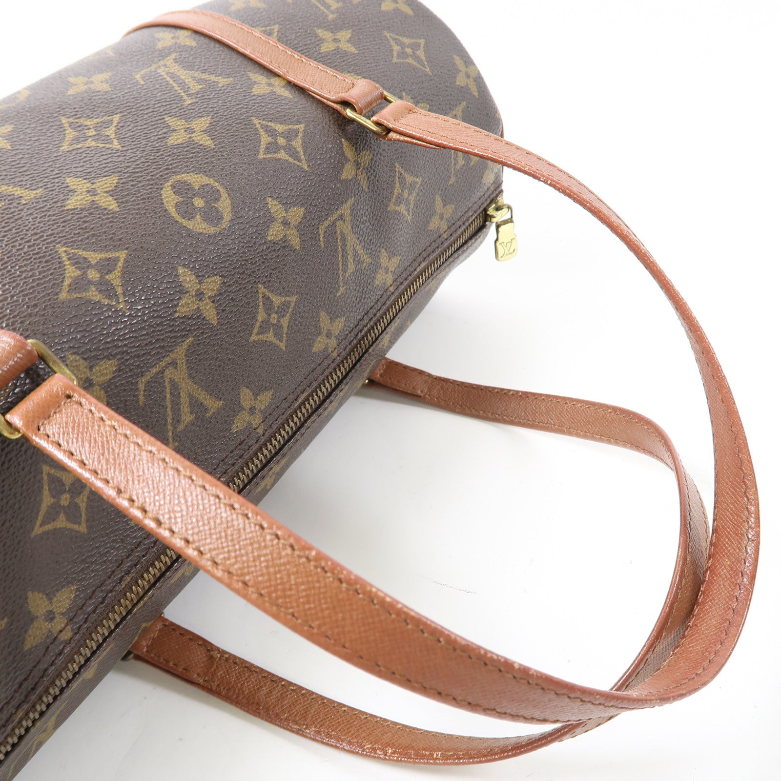 LOUIS VUITTON Monogram Papillon金扣手挽袋棕色
