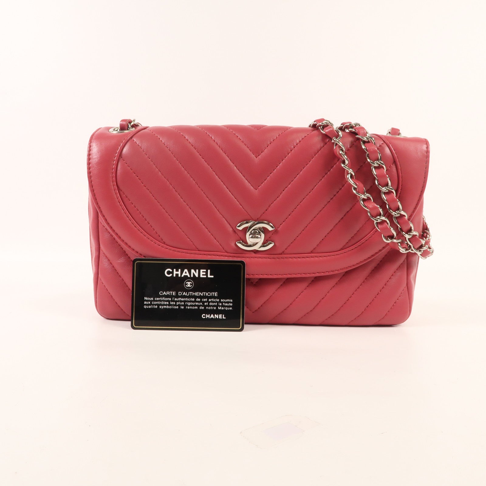 CHANEL 牛皮皮革Chain Shoulder Bag銀扣鏈帶肩背袋