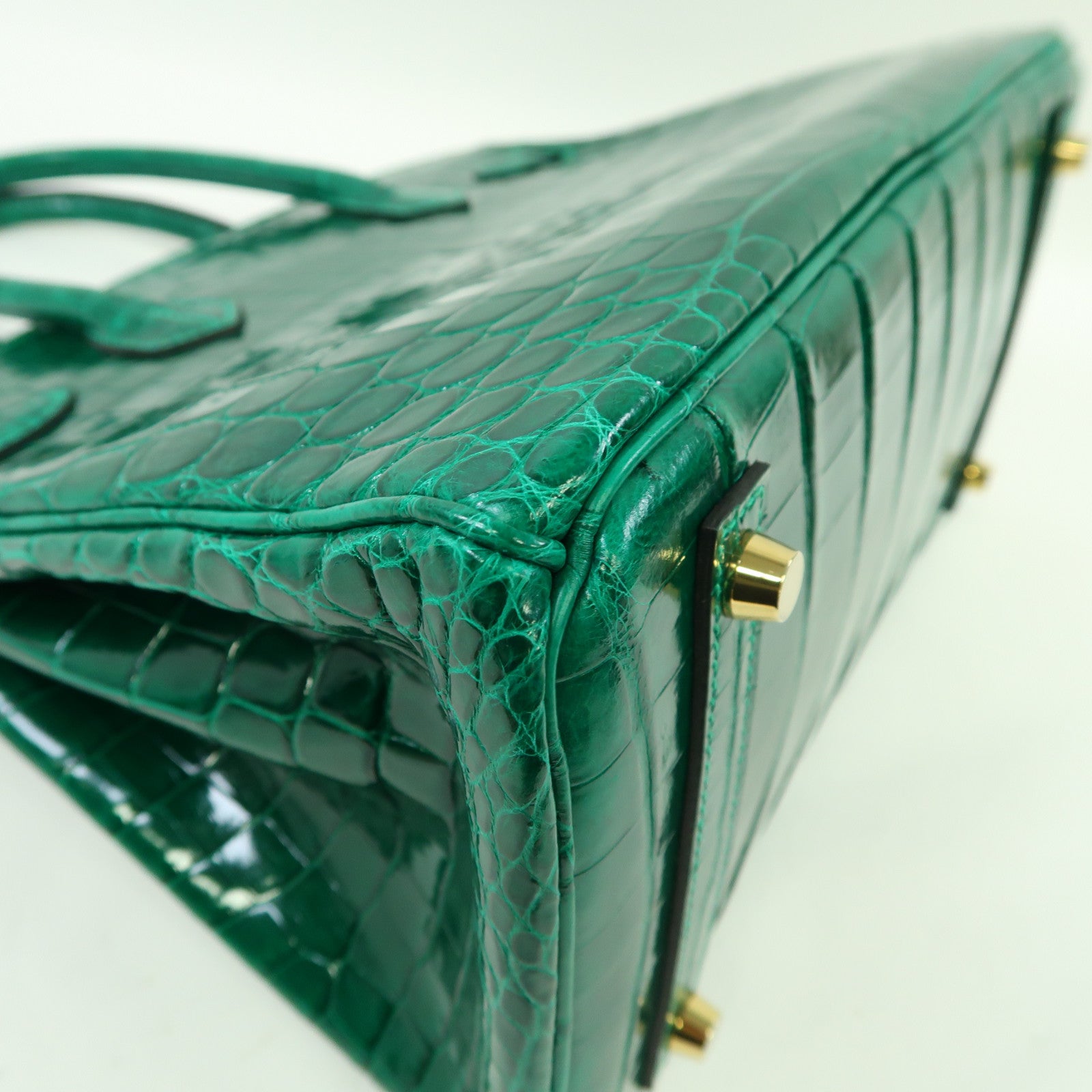 HERMES Croco Niloticus皮革Birkin 30金扣手挽袋翡翠綠色