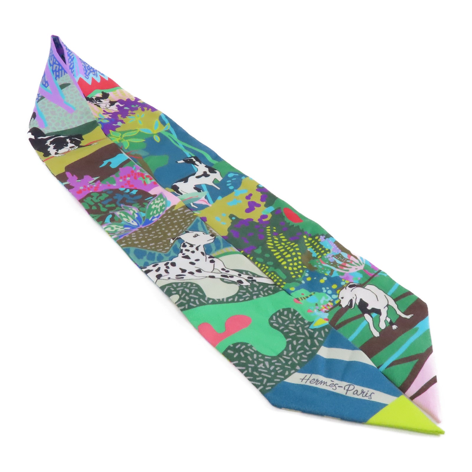 HERMES 絲質Twilly絲巾綠色/彩色
