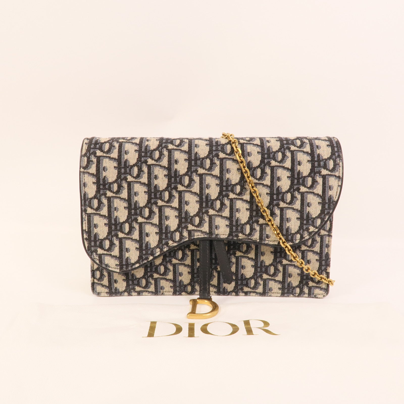 Dior 帆布Saddle Wallet On Chain鏈帶肩背袋