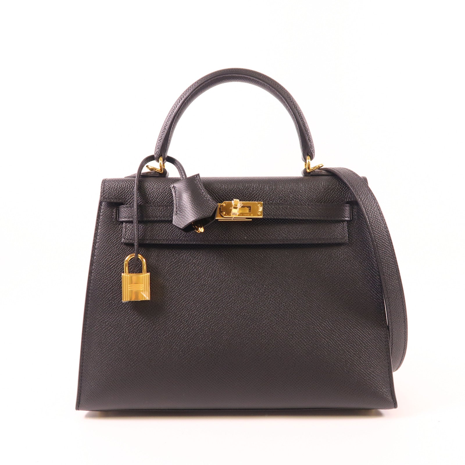 HERMES Epsom皮革Kelly 25金扣手挽肩背兩用袋Noir