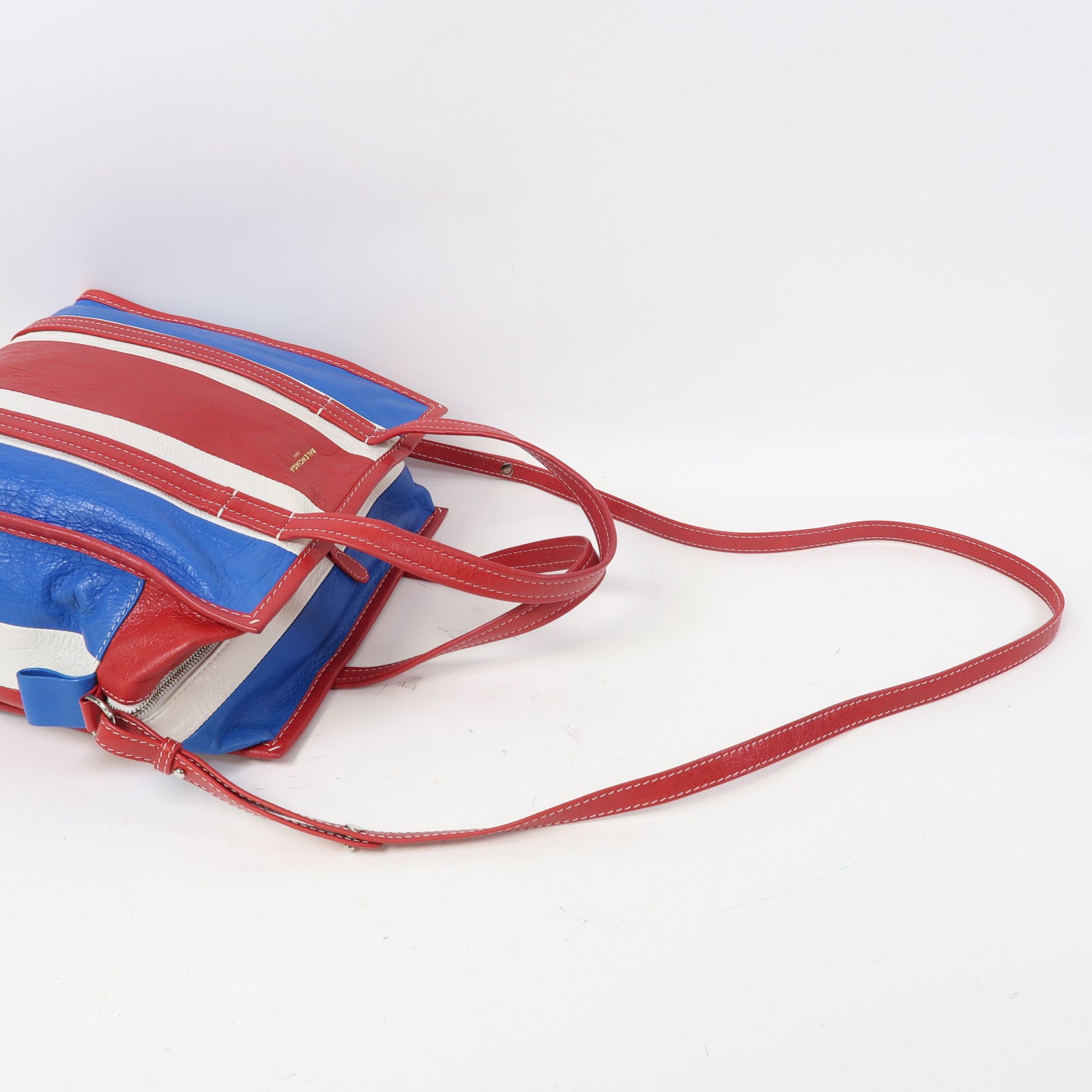 BALENCIAGA 牛皮Bazar Bag銀扣肩背袋藍色/紅色/白色