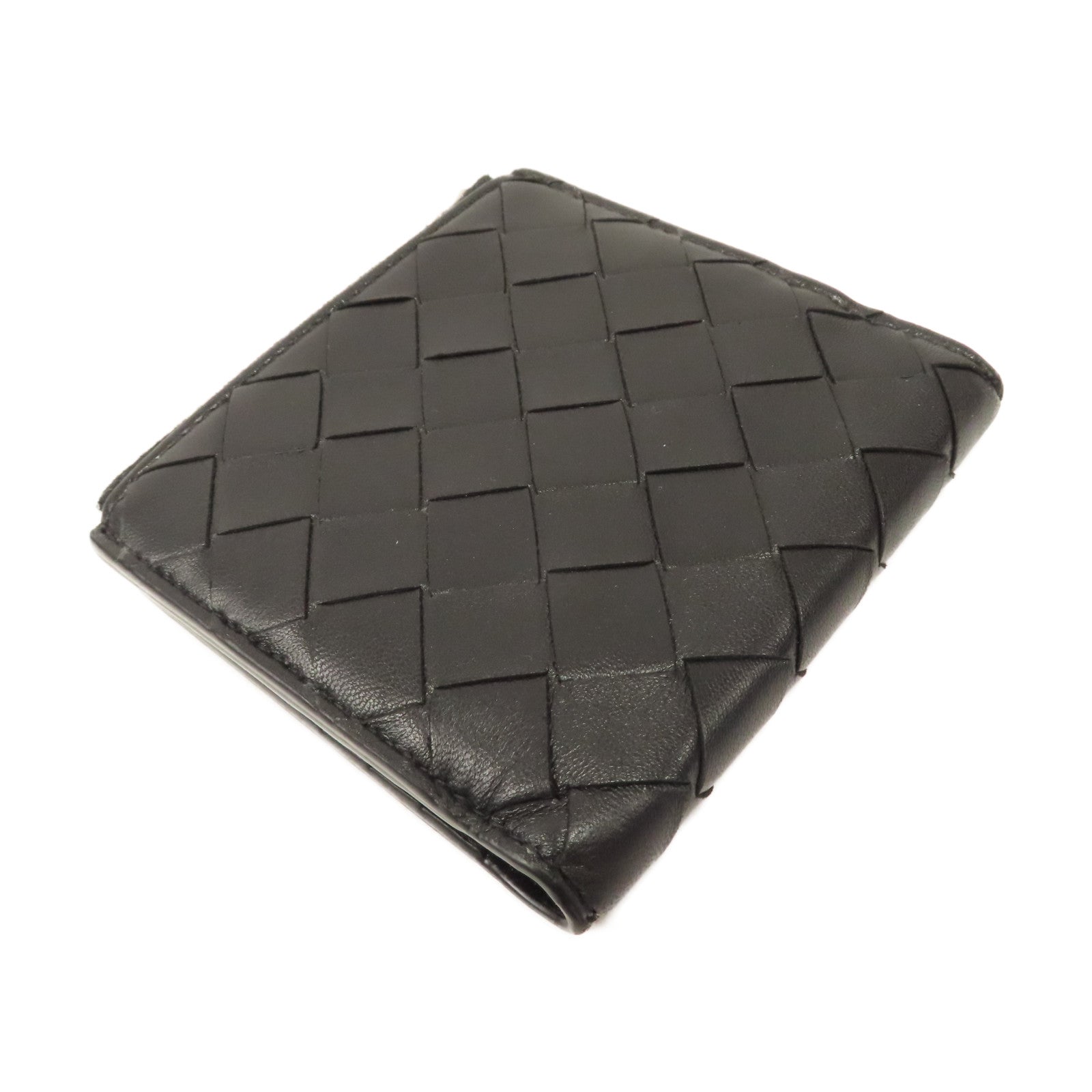 BOTTEGA VENETA 織紋皮革Wallet銀扣鈕扣錢包黑色