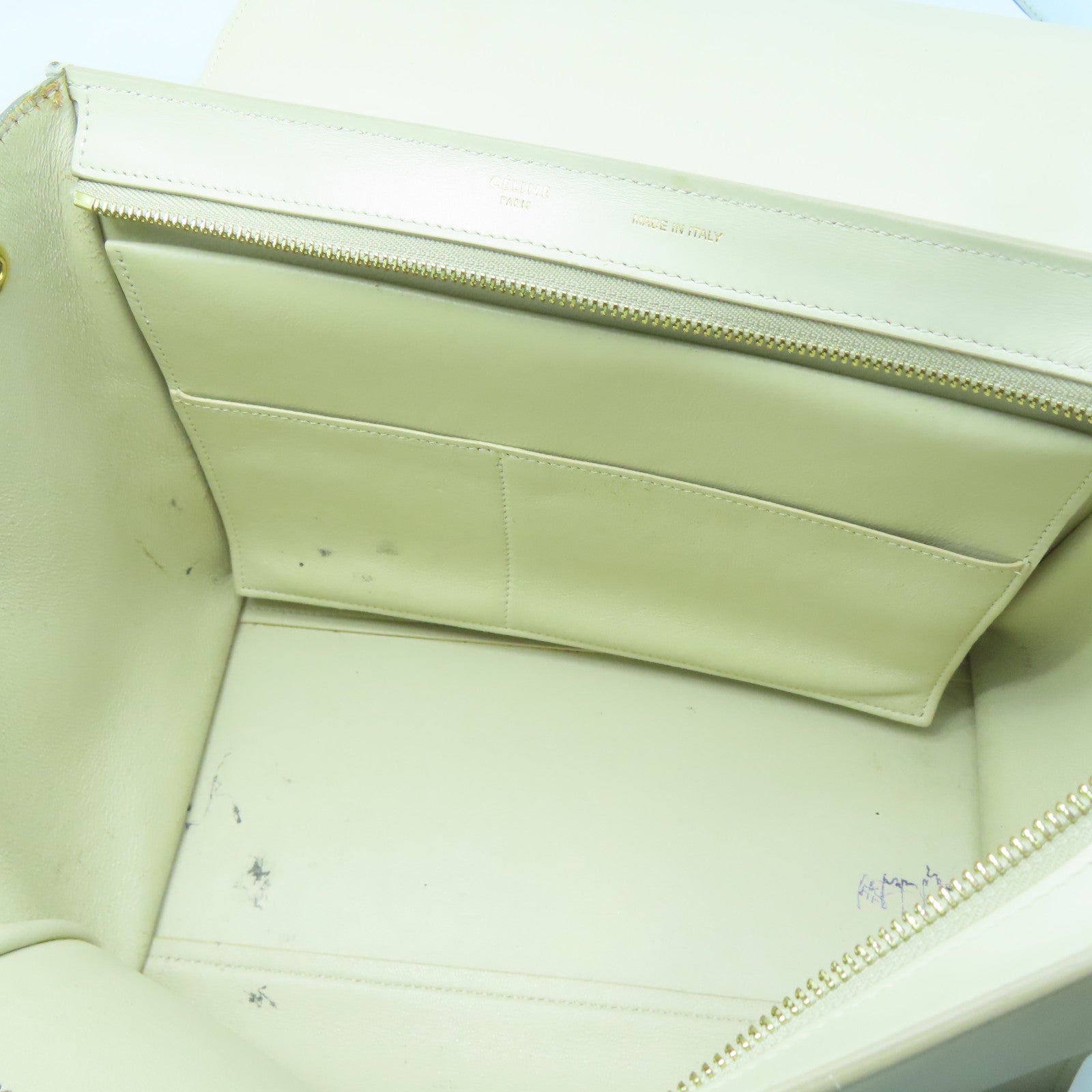 CELINE Cowhide Leather Trapeze Gold Buckle Handle Shoulder Bag White/Gray