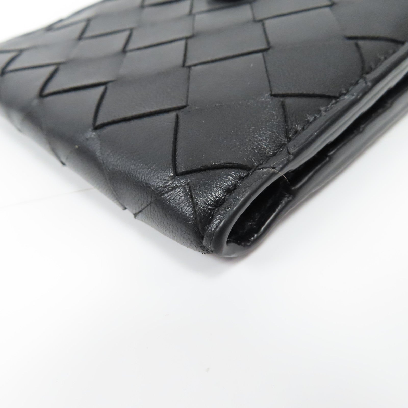 BOTTEGA VENETA 織紋皮革Wallet銀扣鈕扣錢包黑色