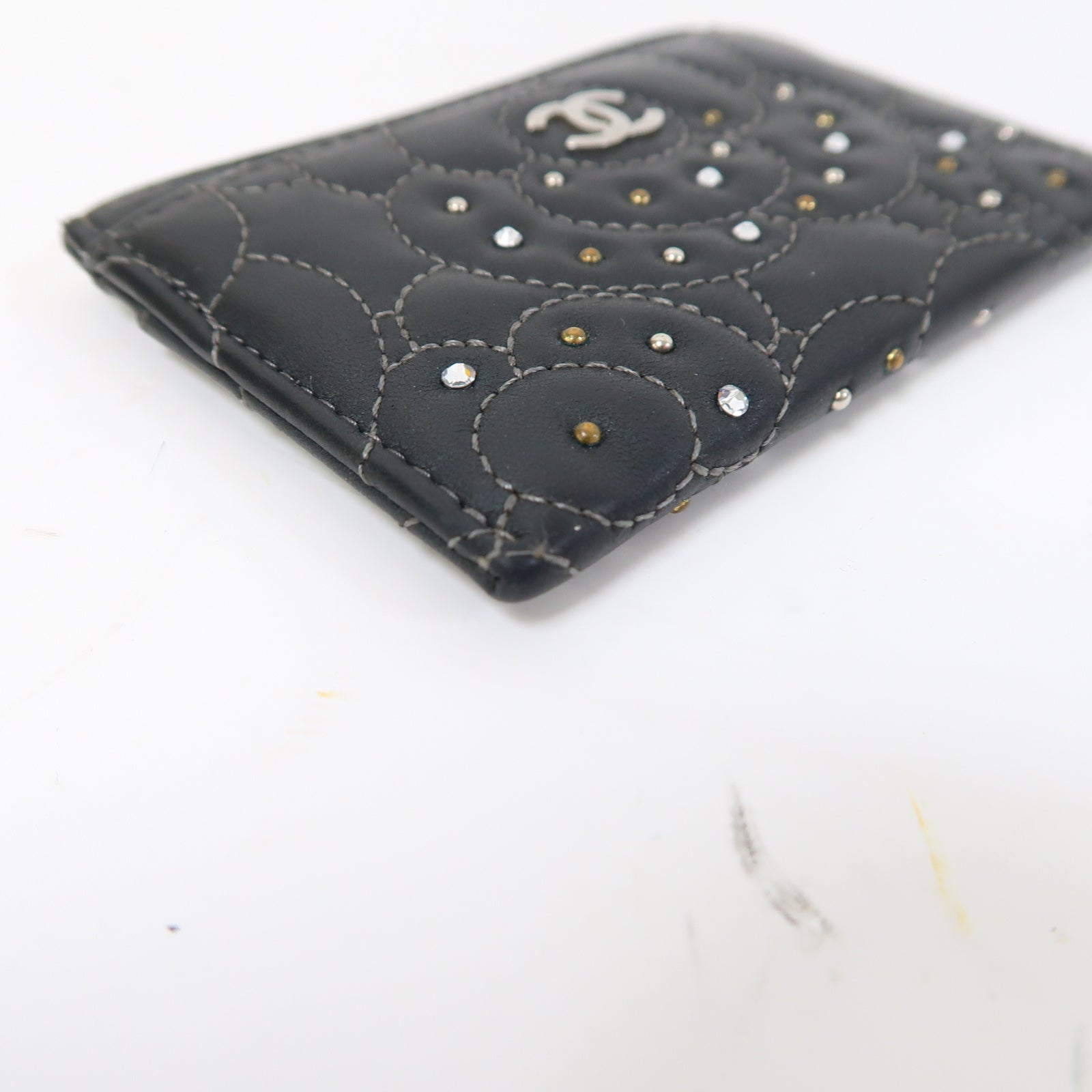 CHANEL 牛皮皮革Card Case銀扣卡片套黑色