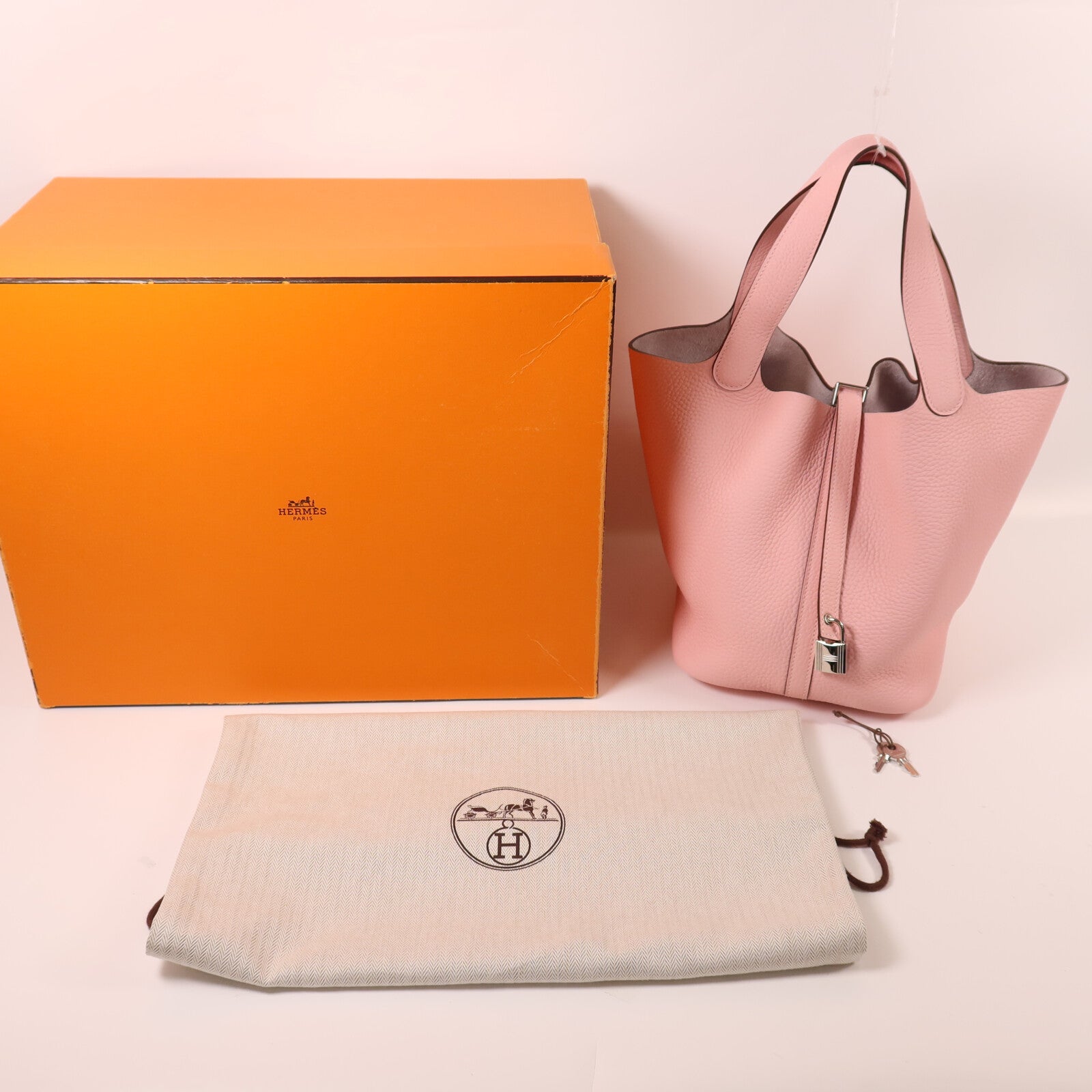 HERMES Clemence皮革Picotin MM銀扣手挽袋Rose Sakura