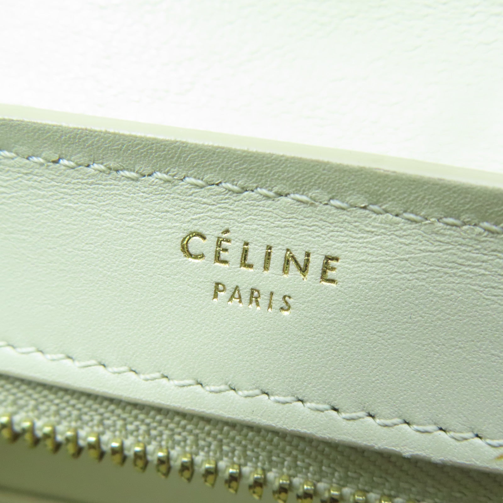 CELINE Cowhide Leather Trapeze Gold Buckle Handle Shoulder Bag White/Gray