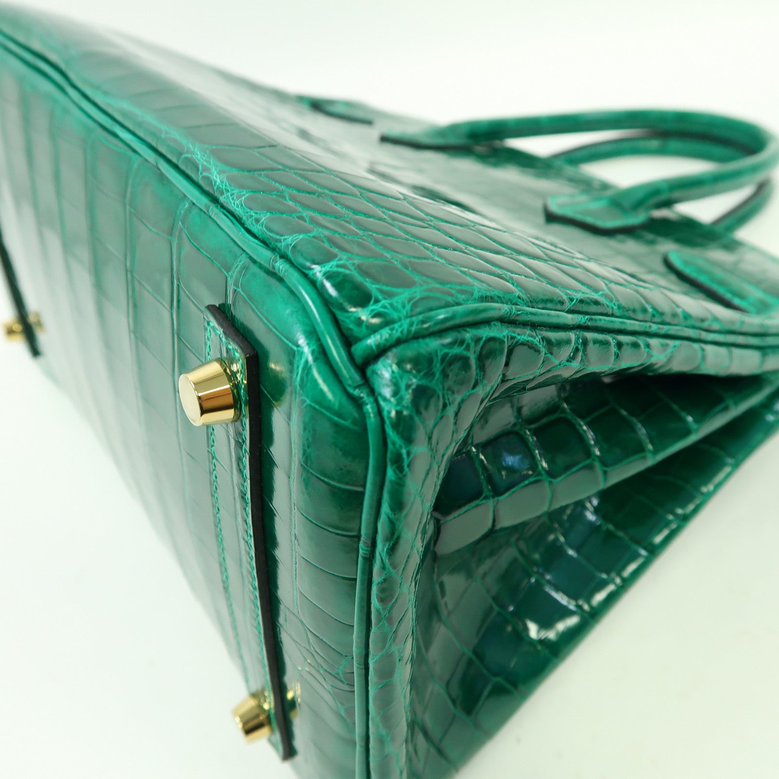 HERMES Croco Niloticus皮革Birkin 30金扣手挽袋翡翠綠色