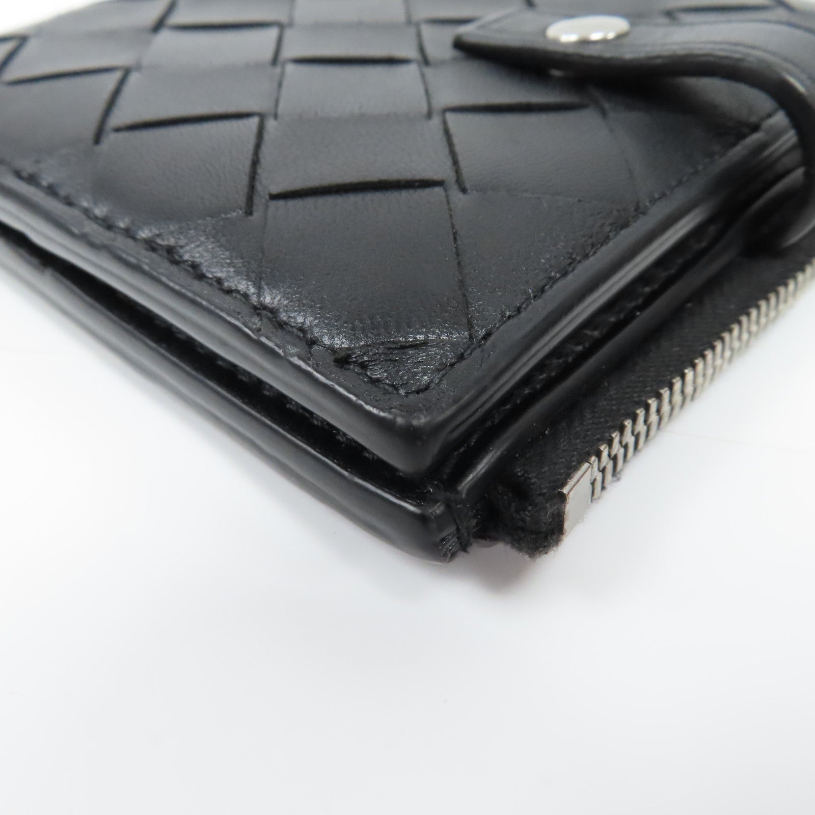 BOTTEGA VENETA 織紋皮革Wallet銀扣鈕扣錢包黑色