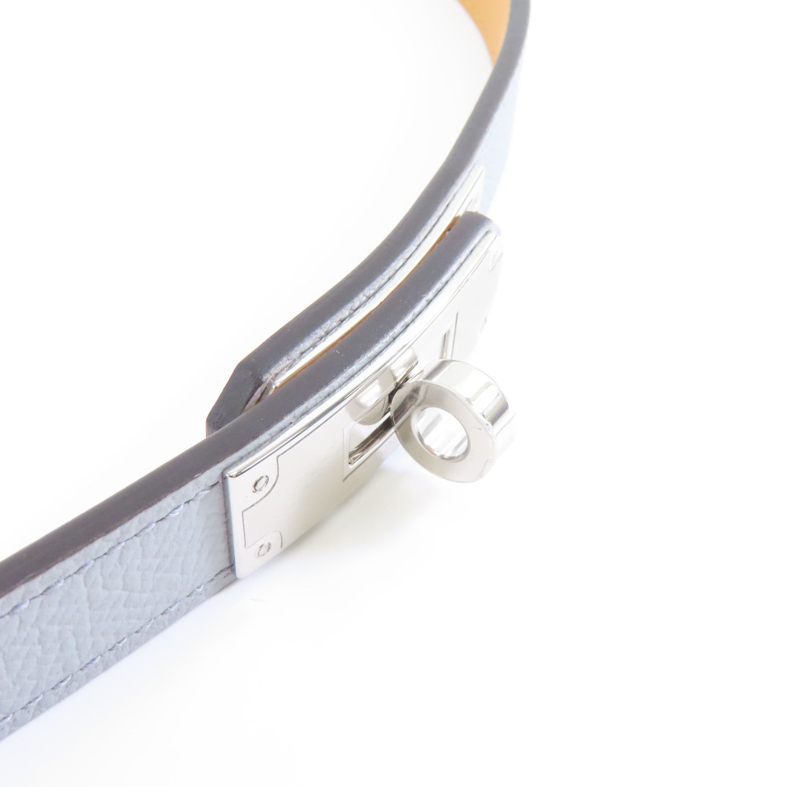 HERMES Epsom皮革Kelly Belt銀扣皮帶8U Bleu Glacier冰河藍
