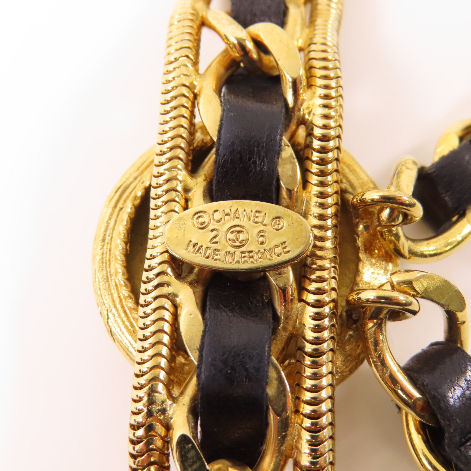 CHANEL 皮革/金屬Chain Belt皮帶黑色/金色