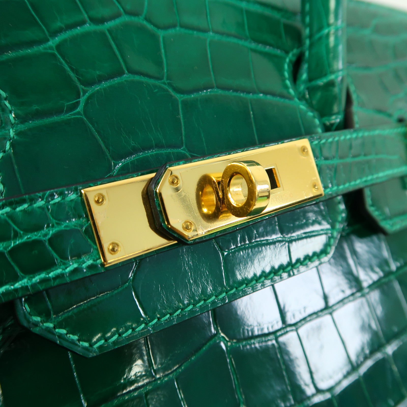 HERMES Croco Niloticus皮革Birkin 30金扣手挽袋翡翠綠色