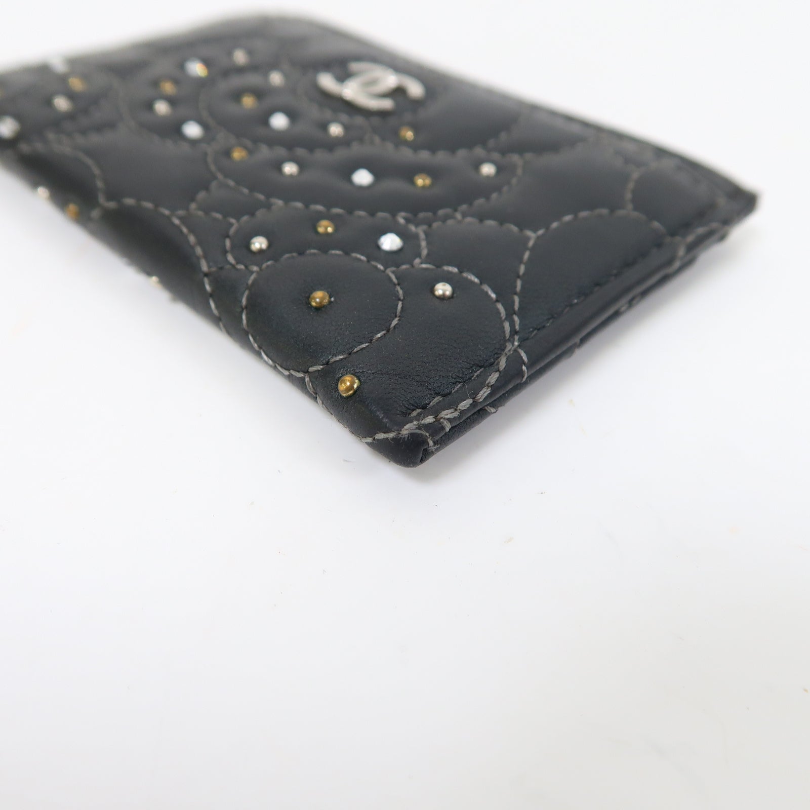 CHANEL 牛皮皮革Card Case銀扣卡片套黑色