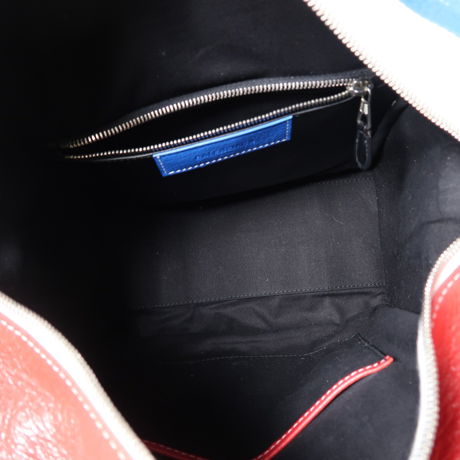 BALENCIAGA 牛皮Bazar Bag銀扣肩背袋藍色/紅色/白色