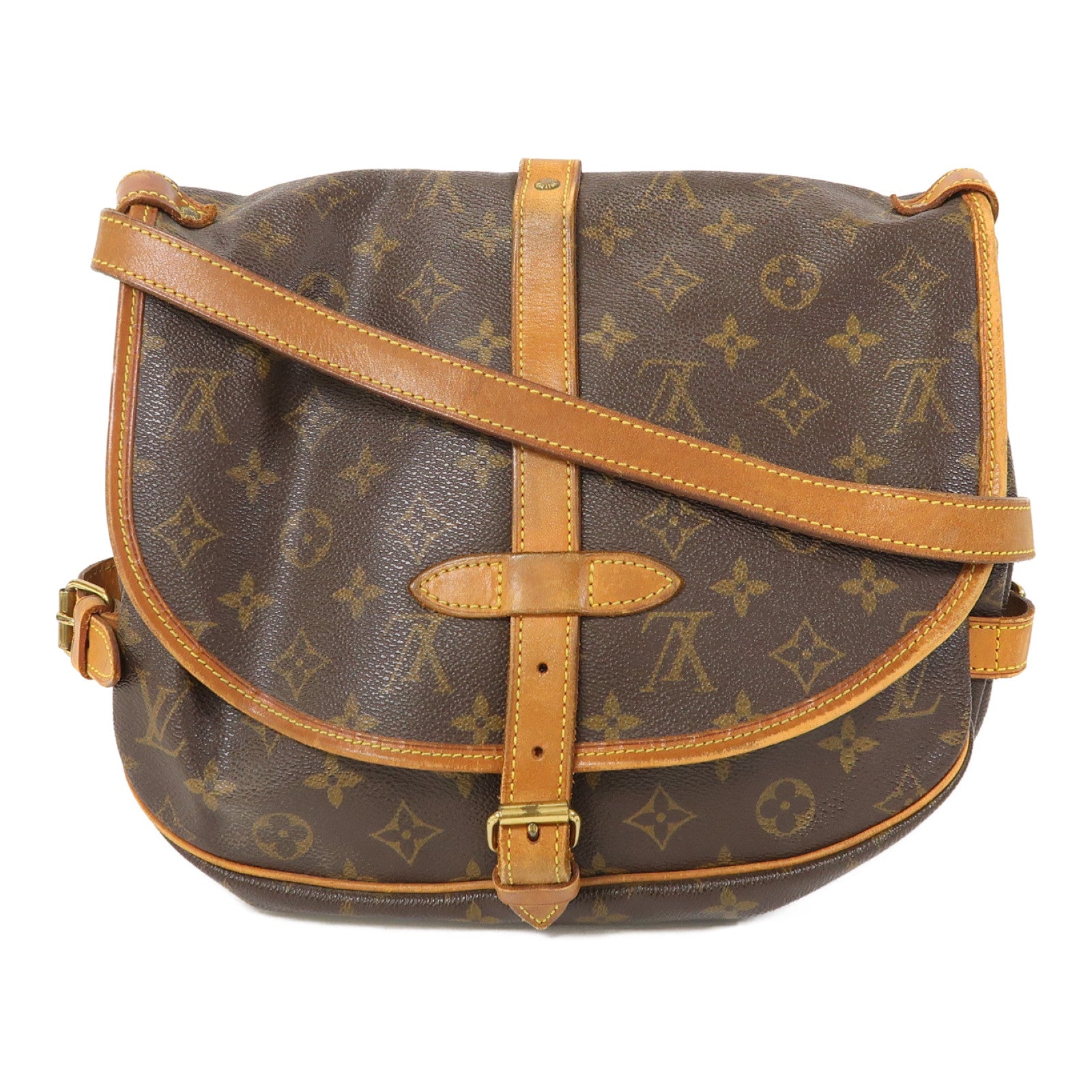 LOUIS VUITTON Monogram Saumur 30金扣肩背袋啡色