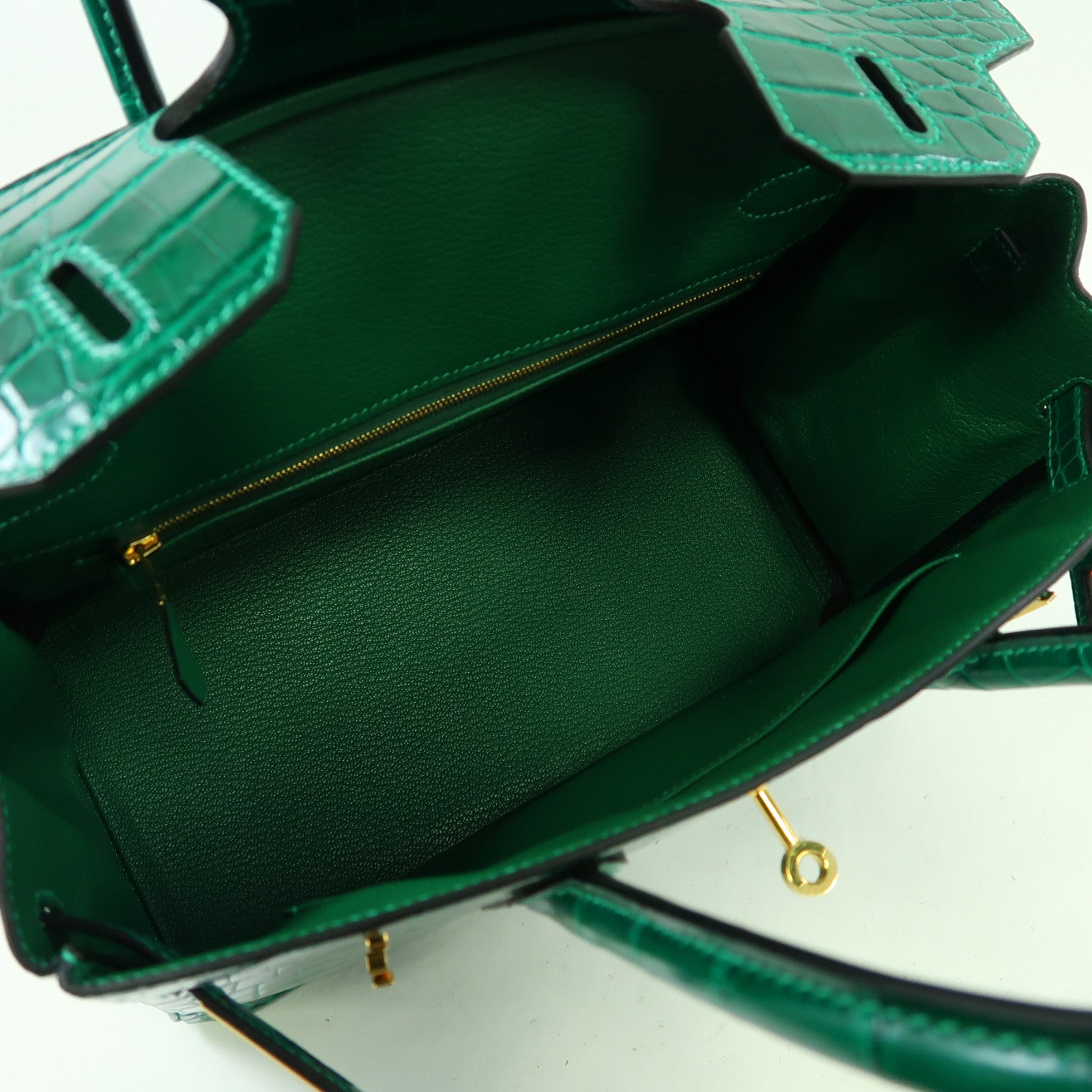HERMES Croco Niloticus皮革Birkin 30金扣手挽袋翡翠綠色