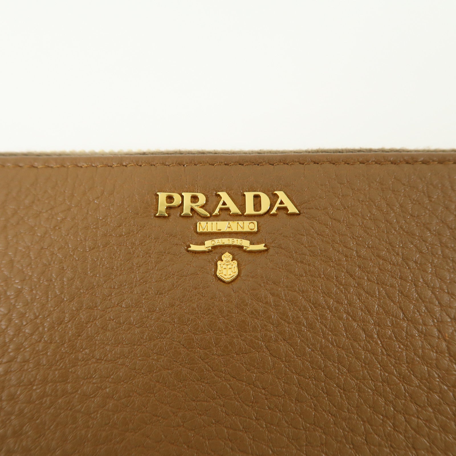 PRADA 牛皮皮革Zipper Long Round Wallet金扣長錢包啡色