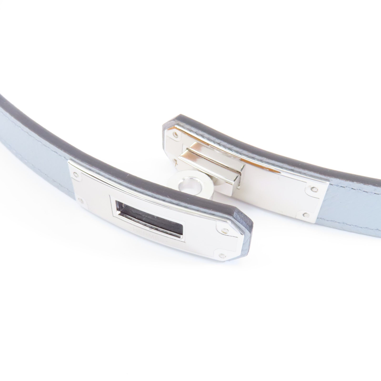 HERMES Epsom皮革Kelly Belt銀扣皮帶8U Bleu Glacier冰河藍