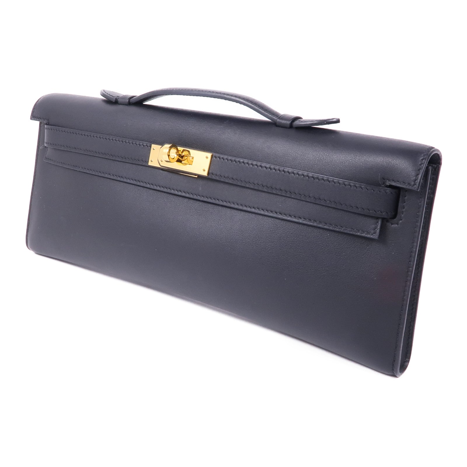 HERMES Swift皮革Kelly Cut金扣手挽袋Noir