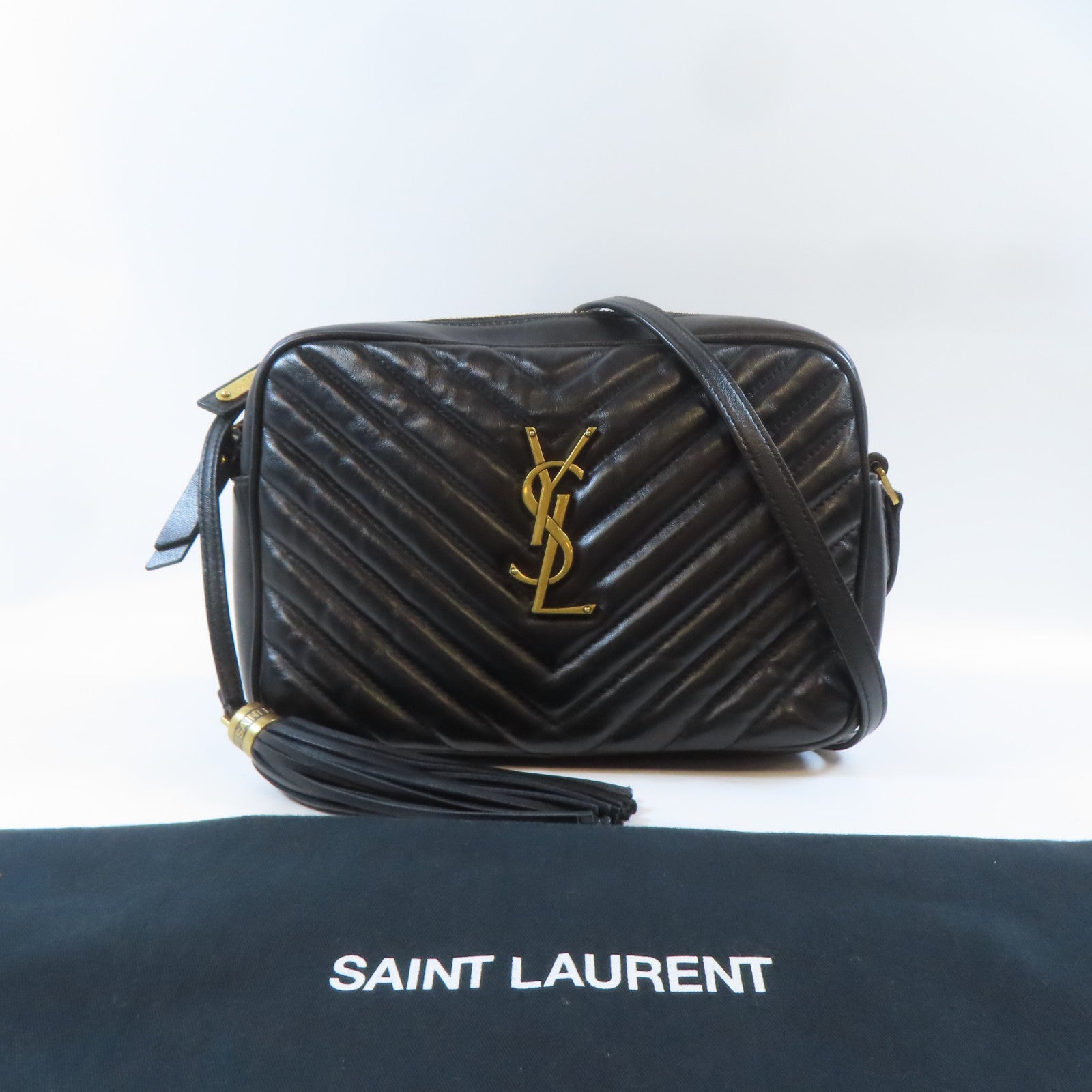 SAINT LAURENT 牛皮皮革Lou Camera Bag金扣肩背袋黑色