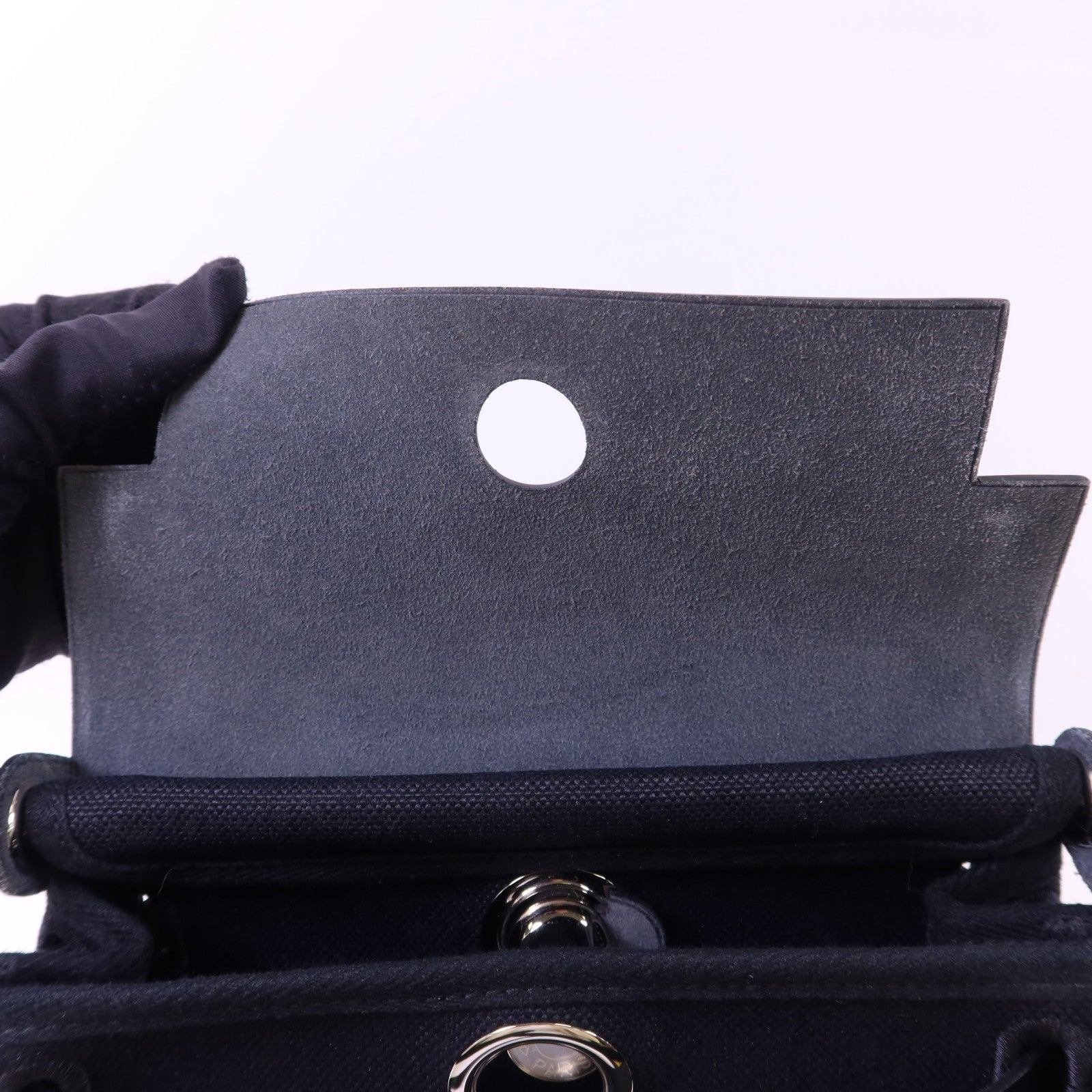 HERMES 帆布Mini Herbag銀扣肩背袋Noir