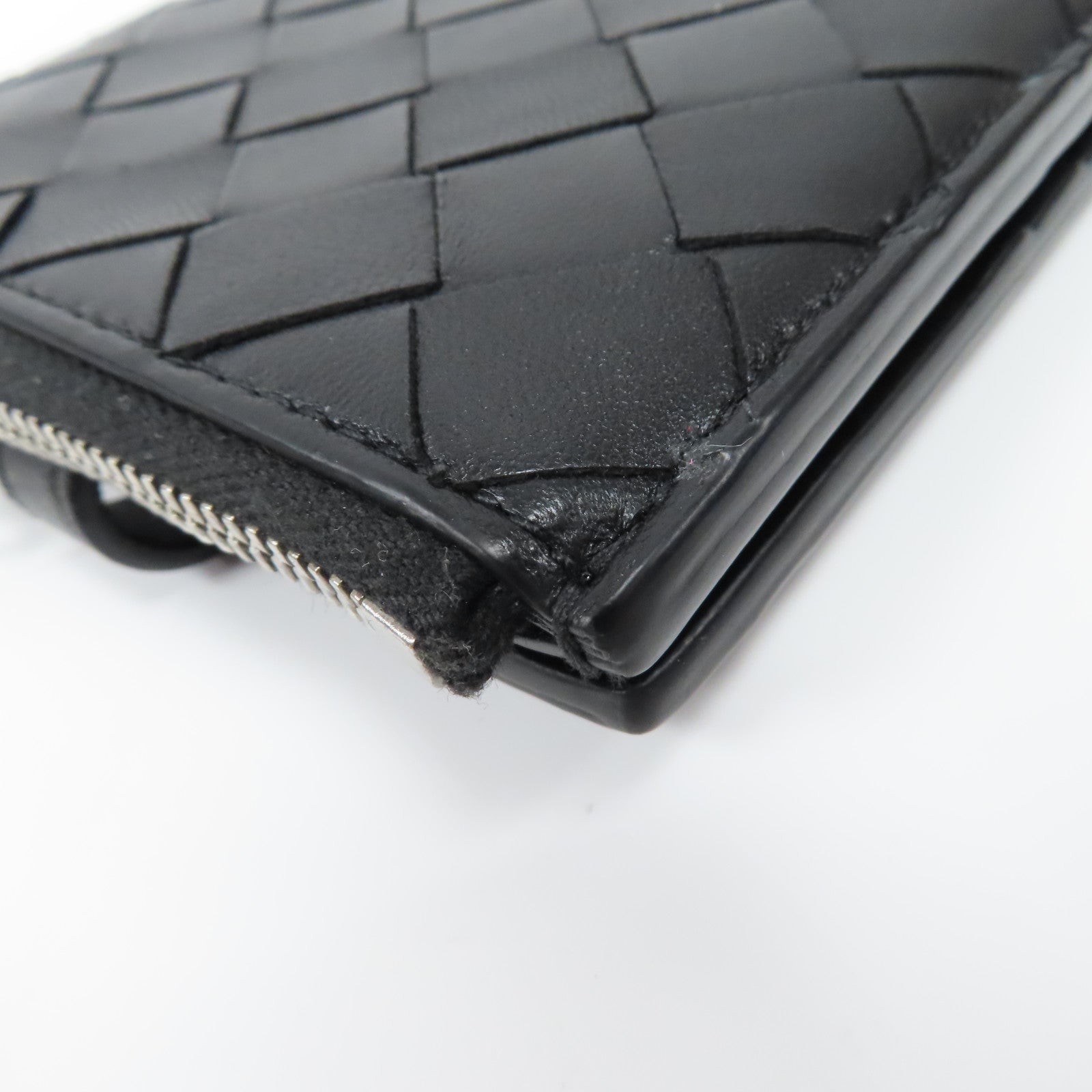BOTTEGA VENETA 織紋皮革Wallet銀扣鈕扣錢包黑色
