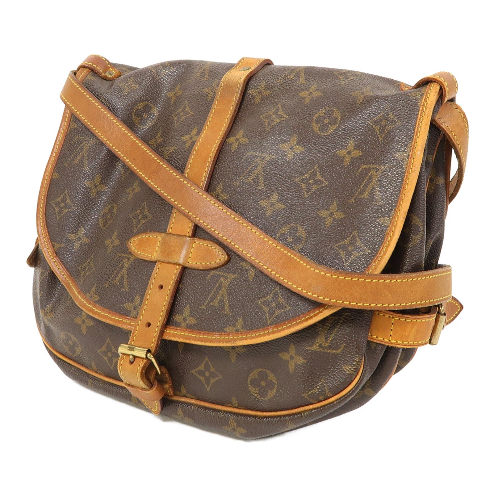 LOUIS VUITTON Monogram Saumur 30金扣肩背袋啡色