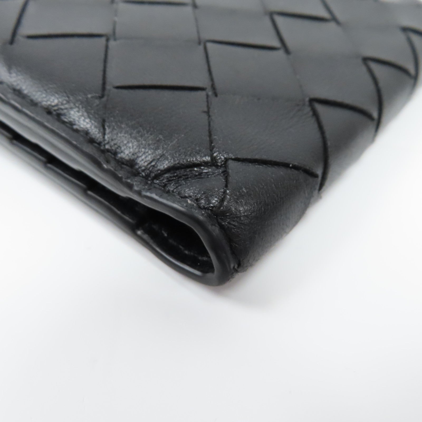 BOTTEGA VENETA 織紋皮革Wallet銀扣鈕扣錢包黑色