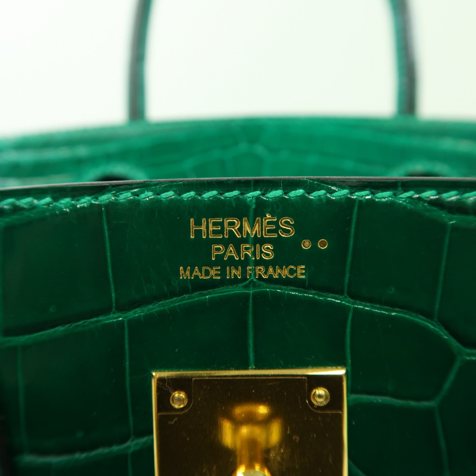 HERMES Croco Niloticus皮革Birkin 30金扣手挽袋翡翠綠色