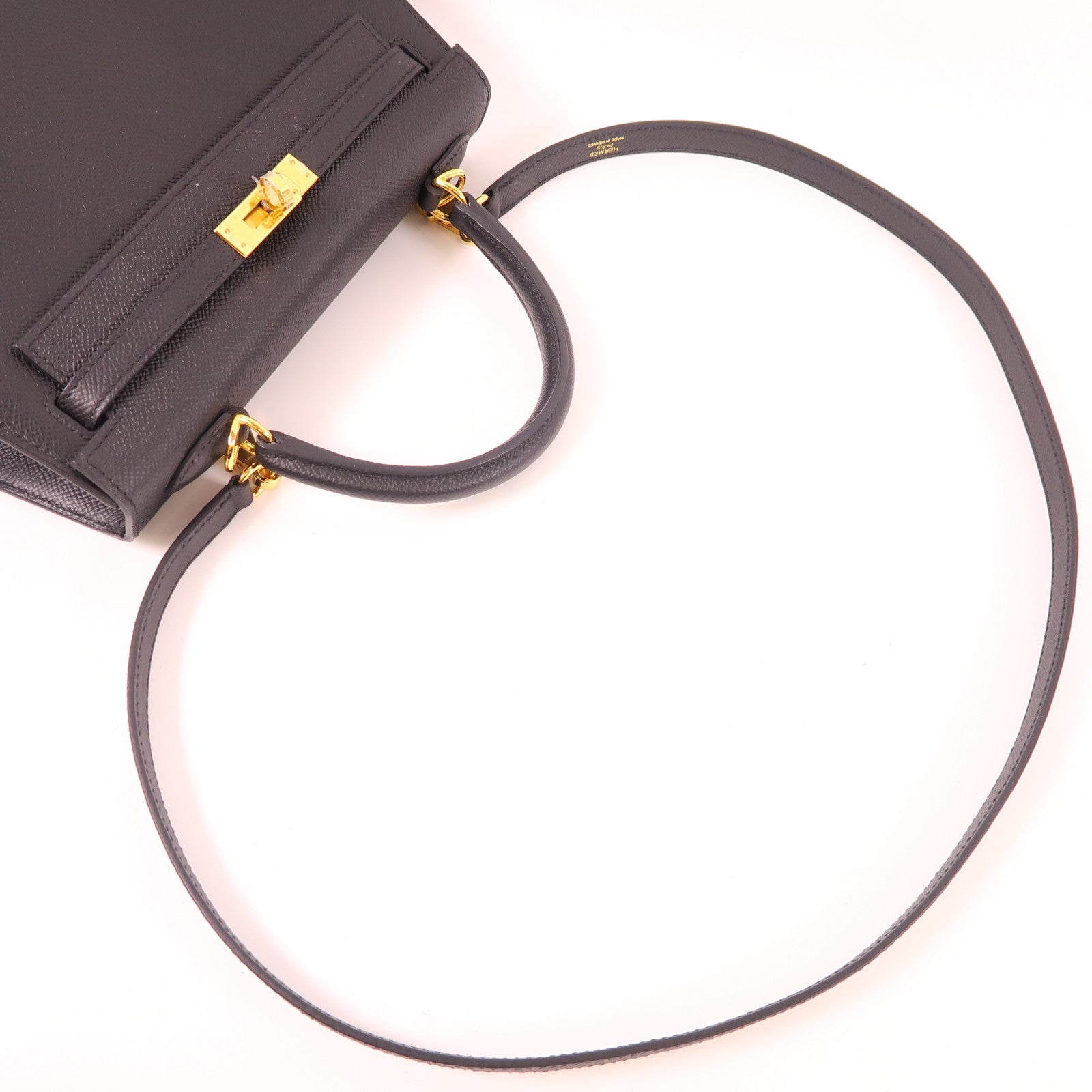 HERMES Epsom皮革Kelly 25金扣手挽肩背兩用袋Noir