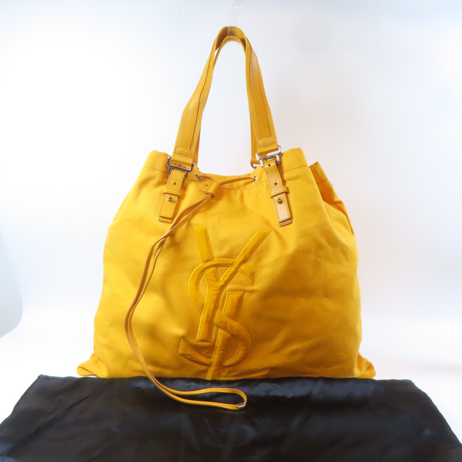 YVES SAINT LAURENT 帆布Tote Bag銀扣手挽袋黃色