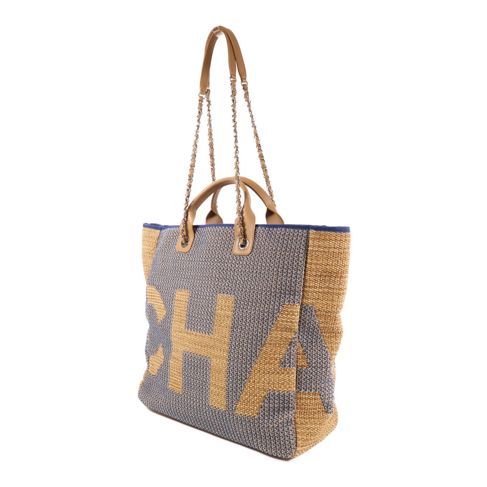 CHANEL 織物Tote Bag銀扣手挽肩背兩用袋