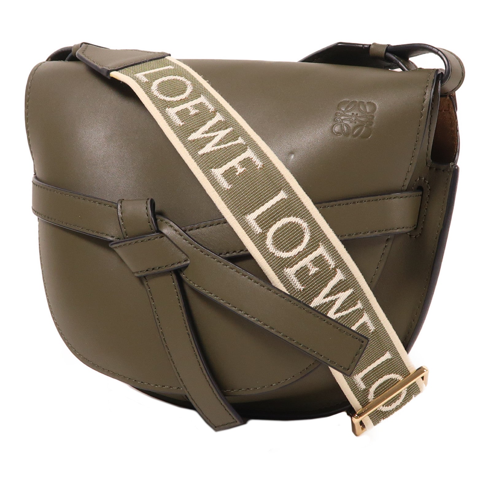 LOEWE 牛皮皮革Gate Dual金扣肩背袋墨綠色