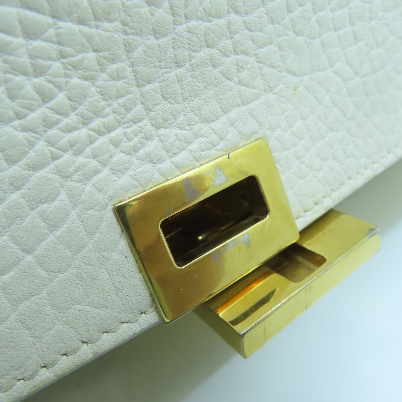 CELINE Cowhide Leather Trapeze Gold Buckle Handle Shoulder Bag White/Gray